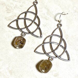2/$20, Genuine Rutilated Quartz Celtic Trinity Sterling Silver Dangle Earrings
